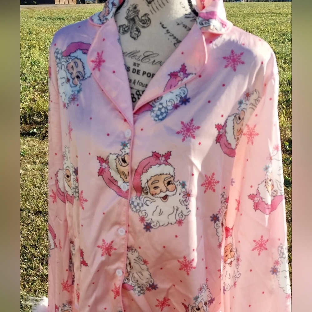 Pink Santa Claus Pajama Set with Feather Trim